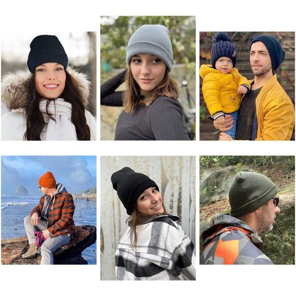 Men's 3 Pack Black Comfortable Breathable Beanie Knit Slouchy Winter Skull Hats - Picture 8 of 8